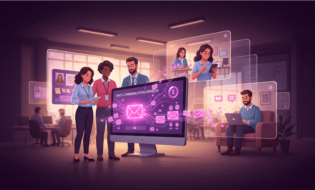 Equipe da secretaria municipal disparando comunicados por e-mail diretamente do painel EduPrime para responsáveis